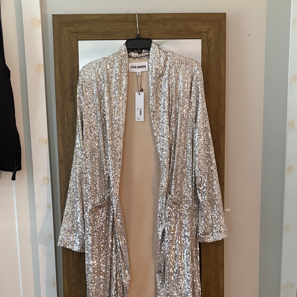 Steve Madden Shimmering Silver Sequin Coat
